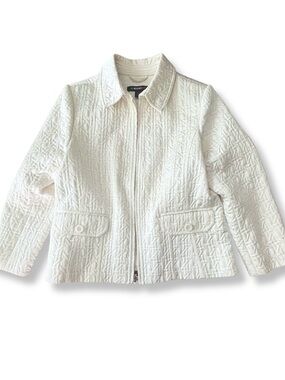 Weather Tamer Ivory Quilted Jacket Large Textured Lightweight Fall Coat